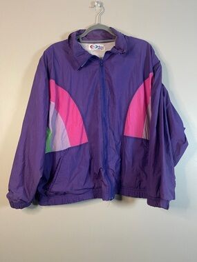Pan Asia VTG Bold Purple Colorblock Retro Windbreaker Jacket